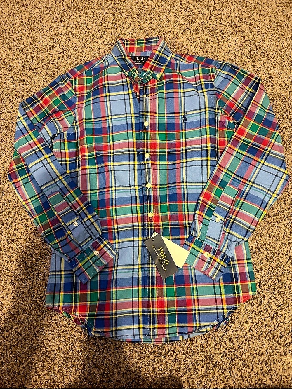 Polo Ralph Lauren Classic Fit Plaid Button Down Shirt in Blue & Green XS NWT